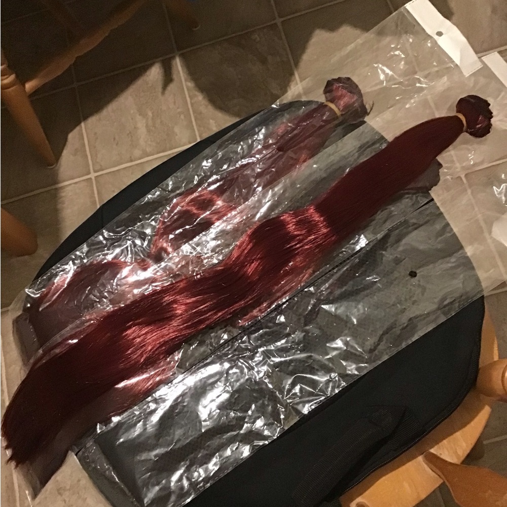 #118 burgundy wefted low temp synthetic hair bundles extensions